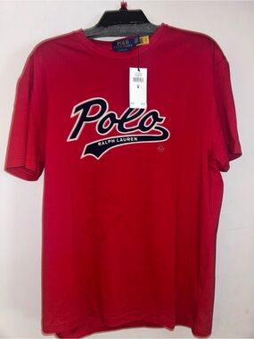Ralph Lauren Red Polo Script Logo Short Sleeve Tee